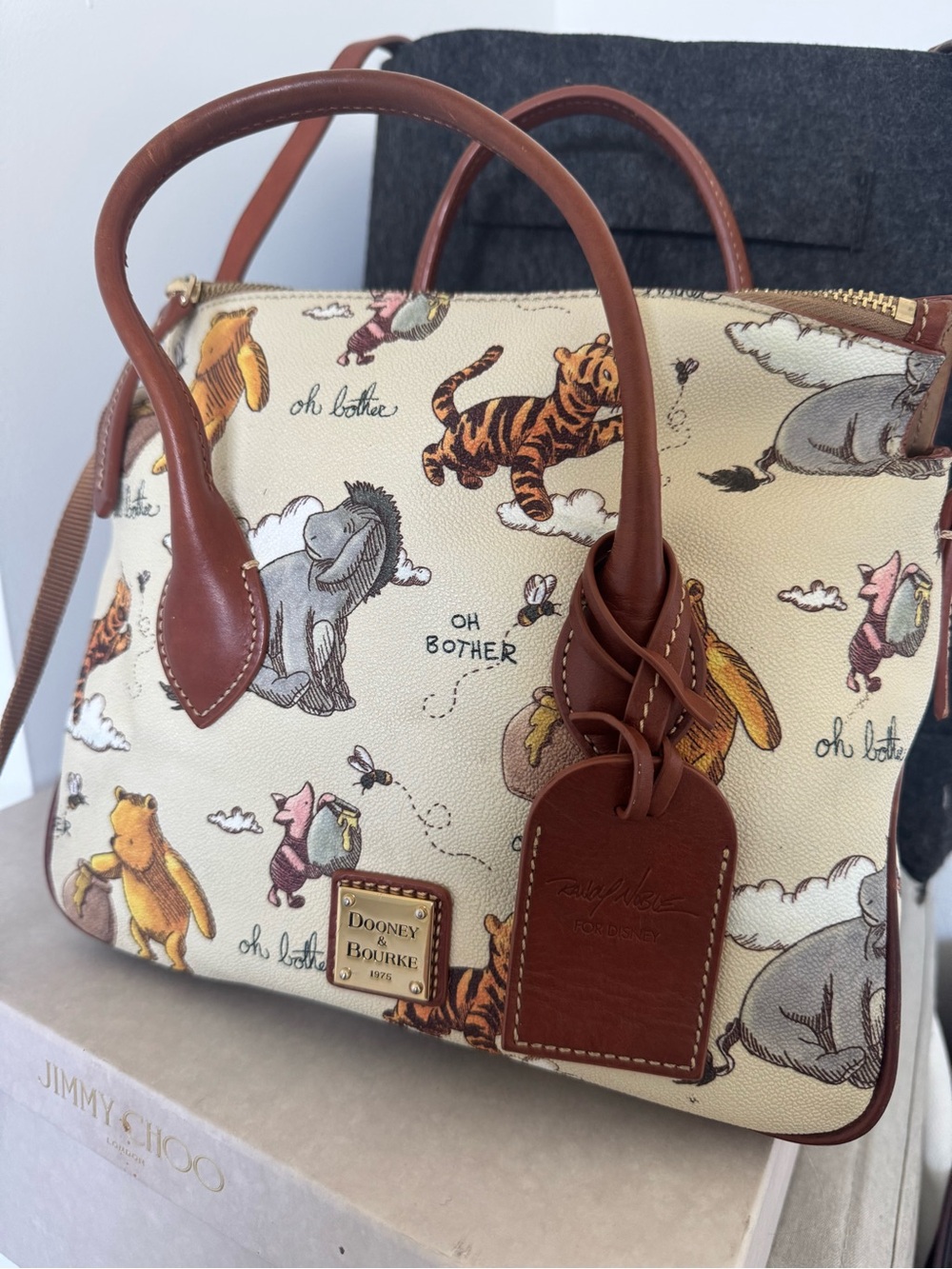 Dooney & Bourke Cream Winnie the Pooh Print Satchel with Brown Trim - Picture 4 of 6